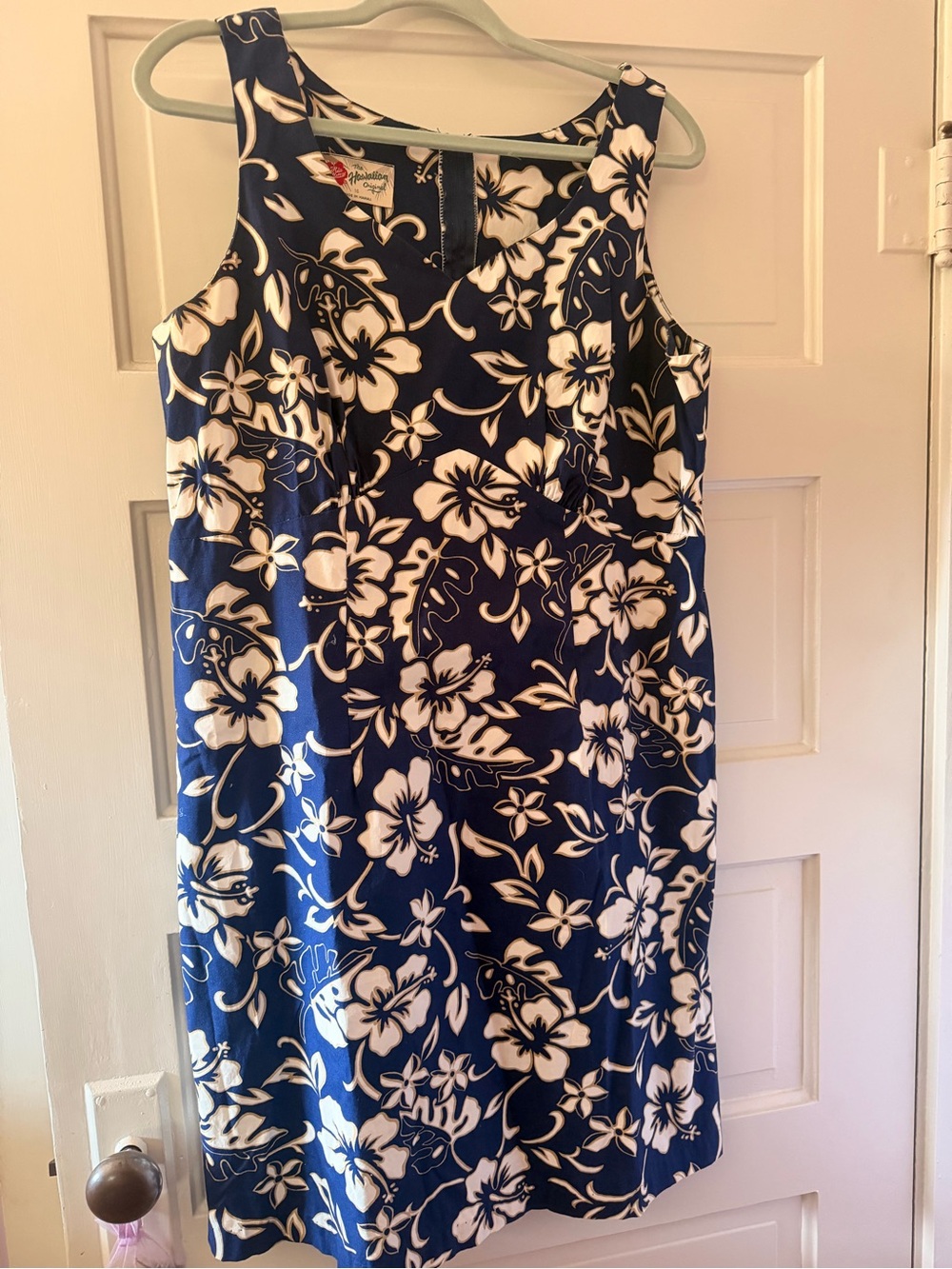 Sleeveless Navy Blue Hawaiian Floral Shift Dress, Brand: “The Hawaiian Original”